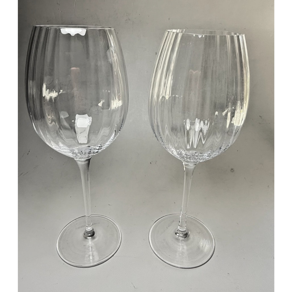 Set of 2 Signed Morten & Larsen Ribbed Bowl White Wine Glasses Poland Lunnmun
